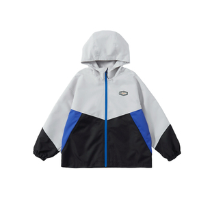 蓝汽水2026年春季新款亲子装中大男童防泼水拼色夹克连帽撞色外套