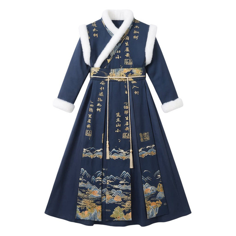 男童汉服飞鱼服冬季加厚拜年衣服