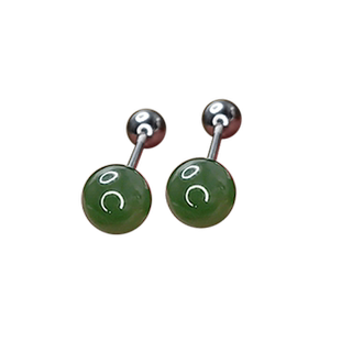 和田碧玉925纯银针耳骨钉女2025年新款潮螺丝高级感耳环耳饰耳钉