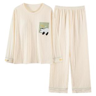 纯棉睡衣少女生2025新款春秋季带胸垫长袖可爱圆领套头秋冬家居服