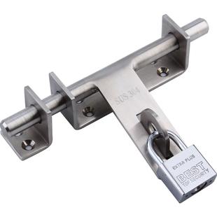 澜顿304不锈钢插销门栓免打孔大门卡扣带锁铁门防盗门老式门锁