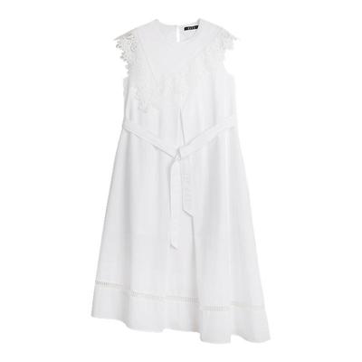 ELLE白色淑女风拼接花边连衣裙