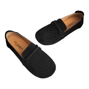 2026春秋新款真皮豆豆鞋平底休闲百搭圆头浅口磨砂皮乐福鞋女单鞋