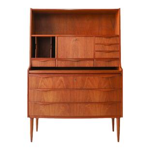 中古风原木秘书柜北欧复古樱桃木梳妆台柚木色抽拉写字台家用书桌