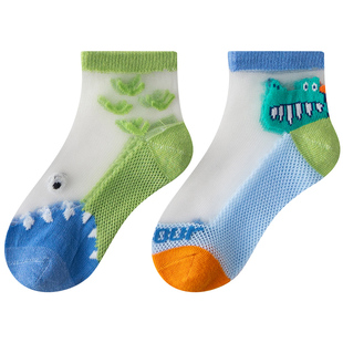 男童袜子夏季薄款儿童冰丝袜男宝夏天短袜纯棉男孩宝宝卡通网眼袜