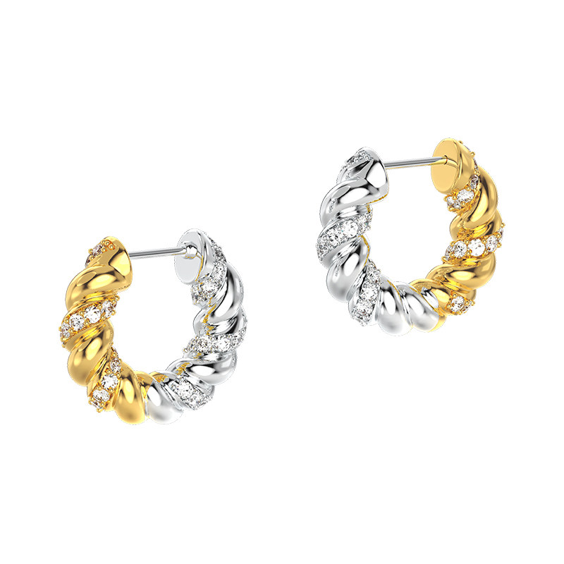 Mistova气质百搭金银拼色耳环2024爆款绳结缠绕镶石耳环多种戴法