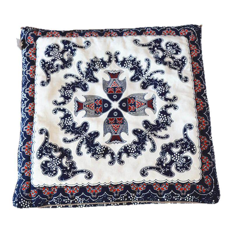 布络富贵有鱼中式纯棉含芯椅子垫古典纯棉双色手工印染坐垫餐椅垫