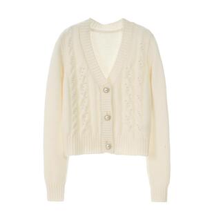 SOMSOM/索玛法式珍珠纯羊毛针织开衫女秋秋冬季重工设计感毛织衫