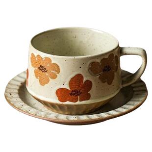 复古粗陶咖啡杯一杯一碟套装轻奢高级感小众设计风陶瓷杯套装