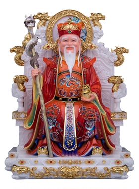 土地公土地婆汉白玉神像摆件