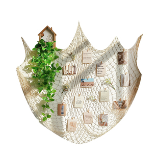 创意墙面装饰渔网挂件客厅背景墙房间照片墙高级感棉麻绳夹子壁挂