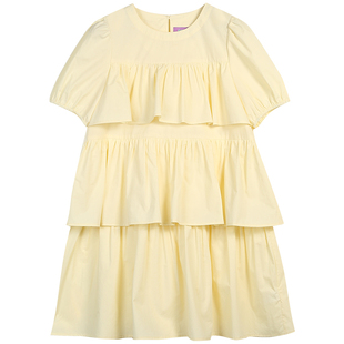 omont蛋挞家 复古泡泡袖蛋糕连衣裙女夏季新款短裙设计感显瘦裙子