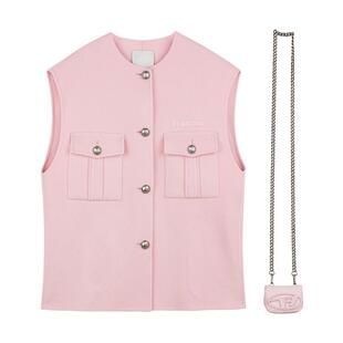 REVAN芮范设计师款粉色链条包双面呢马夹RM70701160