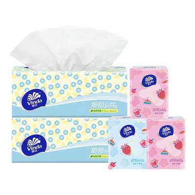 维达细韧纸巾100抽5包草莓手帕组合装面巾纸Strong超韧卫生纸抽