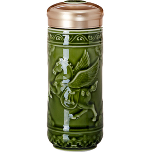 乾唐轩活瓷杯正品飞黄腾达马随身杯双层带盖便携陶瓷水杯子男