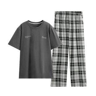 芬腾睡衣男款夏季纯棉短袖长裤薄款套头男士大码夏款可外穿家居服