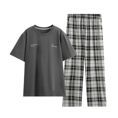 芬腾睡衣男夏季纯棉短袖长裤薄款