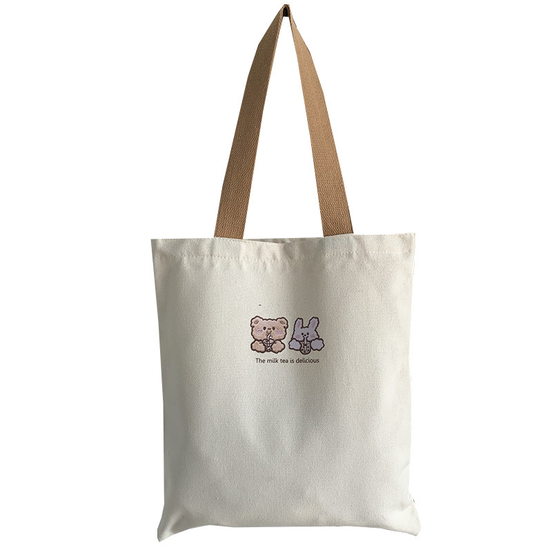 包包2026新款韩系卡通可爱帆布包女大容量简约通勤学生单肩托特包