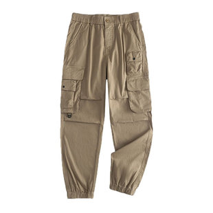 美式痞帅秋冬加绒工装裤子男宽松束脚裤高端户外潮牌多口袋休闲裤