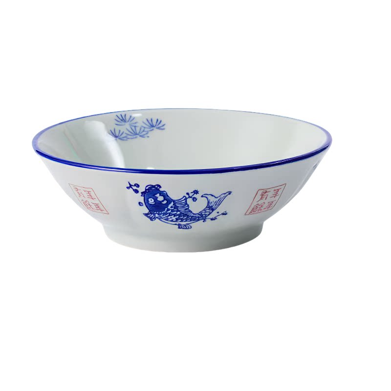 陶瓷釉下彩年年有余斗笠泡面碗