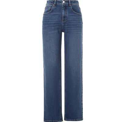 朗姿棉质高腰阔腿显瘦牛仔裤