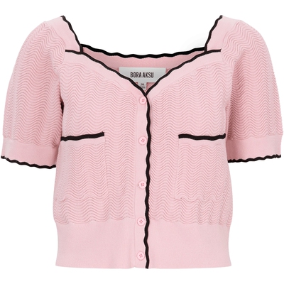 BORAAKSU粉墨撞色边短袖针织开衫