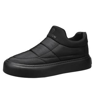 男鞋冬季2026新款一脚蹬加绒保暖棉鞋黑色防水工作羽绒东北雪地靴