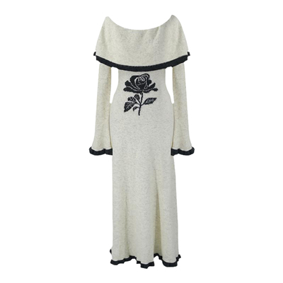 SYT现货羊毛围脖花朵针织连衣裙