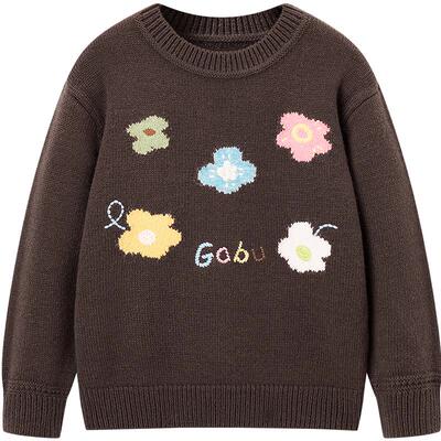太平鸟女童秋冬圆领花朵毛衫