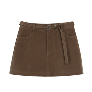 MULVAN 【现货7.5折】梦醒杜维埃 复古麂皮a字半身裙短裙~配腰带