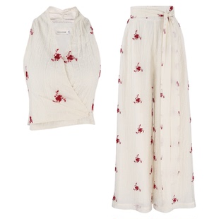 韩语琳 新中式禅意无袖绣花上衣绑带阔腿裤春日巨好看套装女新款