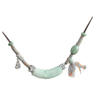 足银999翡翠A货弯管花朵编绳项链女复古国风新中式锁骨链饰品