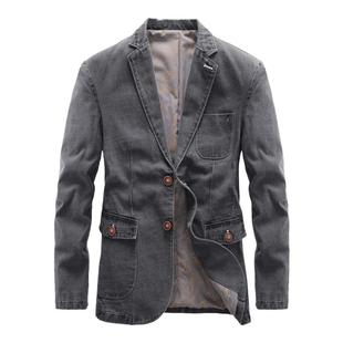 牛仔西装男春秋休闲商务水洗正装西服宽松韩版百搭上衣外套男