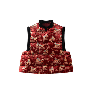 JINGJING2025新款”云马呈祥“进口人丝刺绣水貂毛拼接鹅绒马甲