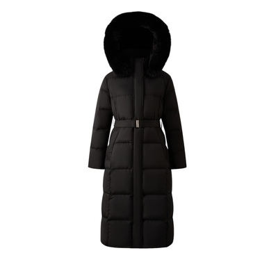 【90%鹅绒】PRICH时尚连帽蓬松毛领收腰保暖长羽绒服2025冬新款女