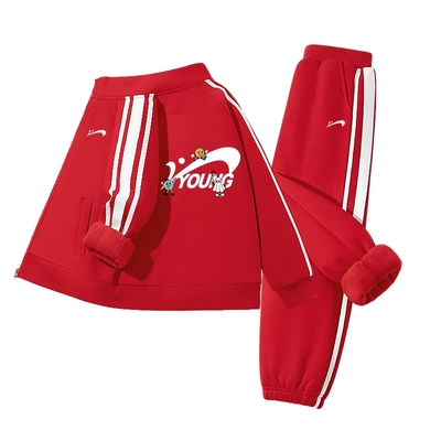 贵人鸟童装儿童一体绒织带套装