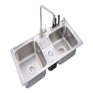柔美厨房洗菜盆304不锈钢水槽家用双槽刀架沥水套餐B2-9144