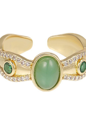 绿色蛋面戒指女士复古宫廷风轻奢