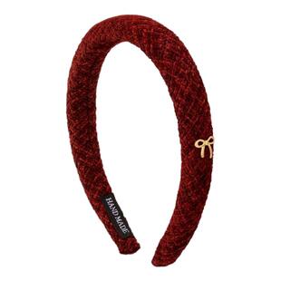 IPINK红色毛绒发箍女2024新款小香编织高颅顶头箍高级感发饰