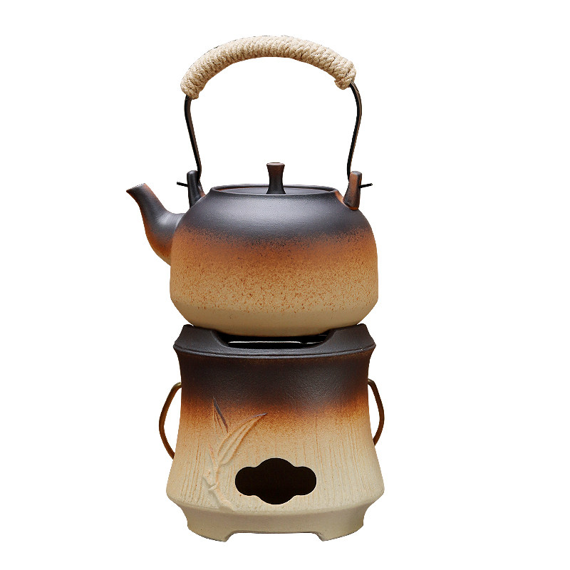 棉小城中式围炉煮茶便携手提煮炭炉明火小茶炉潮州陶壶提梁烧水壶