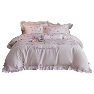 多喜爱60支四件套全棉法式床品刺绣蕾丝床单被套纯棉套件礼盒装