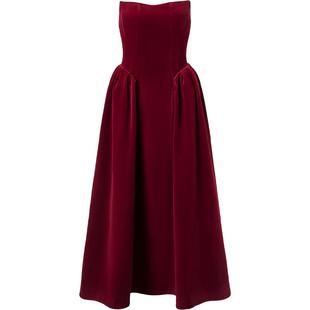 商场同款糖力 舞会派对礼服长裙 2025冬新款红色丝绒抹胸连衣裙女