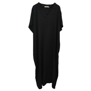 欧美街拍黑色袍子连衣裙夏原创设计文艺复古宽松显瘦棉绸长裙