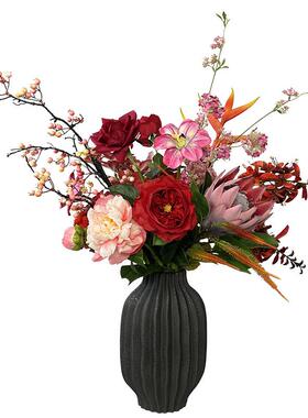 国风牡丹花仿真花束摆件桌面花艺客厅电视柜新中式帝王花餐桌装饰