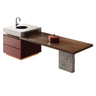 兰朵达2026新型岛台餐桌一体家用可伸缩开放厨房意式高端岩板倒台