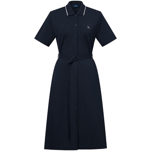 【宋佳明星同款】Hazzys哈吉斯连衣裙女休闲通勤腰带宽松POLO裙潮