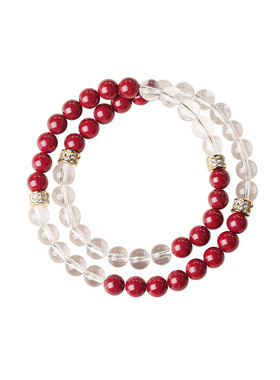 天然朱砂手串女款白水晶手链