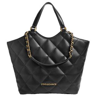 百丽包包女新款通勤大容量手提托特包菱格包小香风单肩包X6384DX2