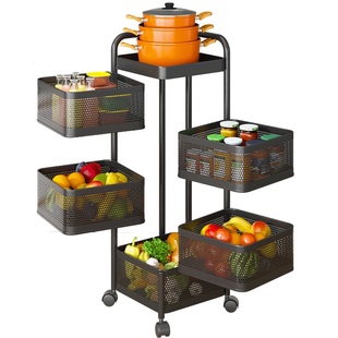 360度旋转式菜篮子置物架厨房落地多层家用多功能放果蔬菜收纳架
