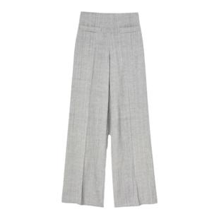 SANDRO Outlets秋冬女装法式口袋盖拉链浅灰色垂感高腰阔腿长裤